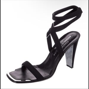 Vtg Donald Pliner Couture Black Elastic  Wrap Ankle Sandal Heels Women’s Sz 8.5